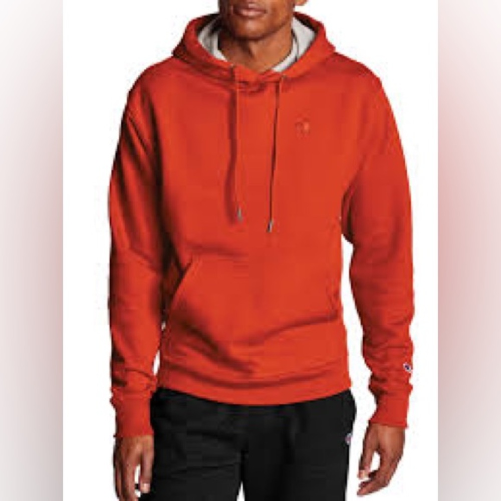 NWT!! Champion Men's Powerblend Fleece C Logo Pullover Hoodie Spicy Orange Color